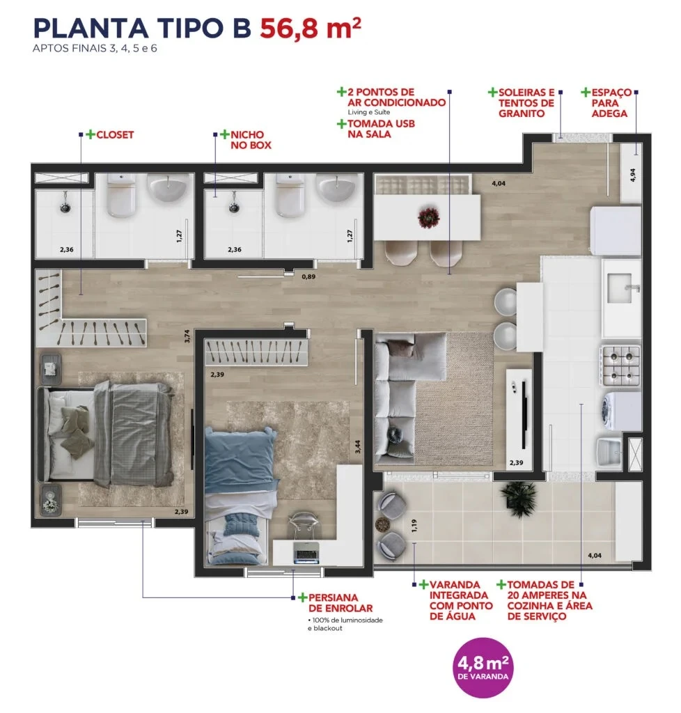 Planta 56.8m² 0